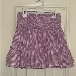 Smocked Waist Purple Gingham Tiered Mini Skirt